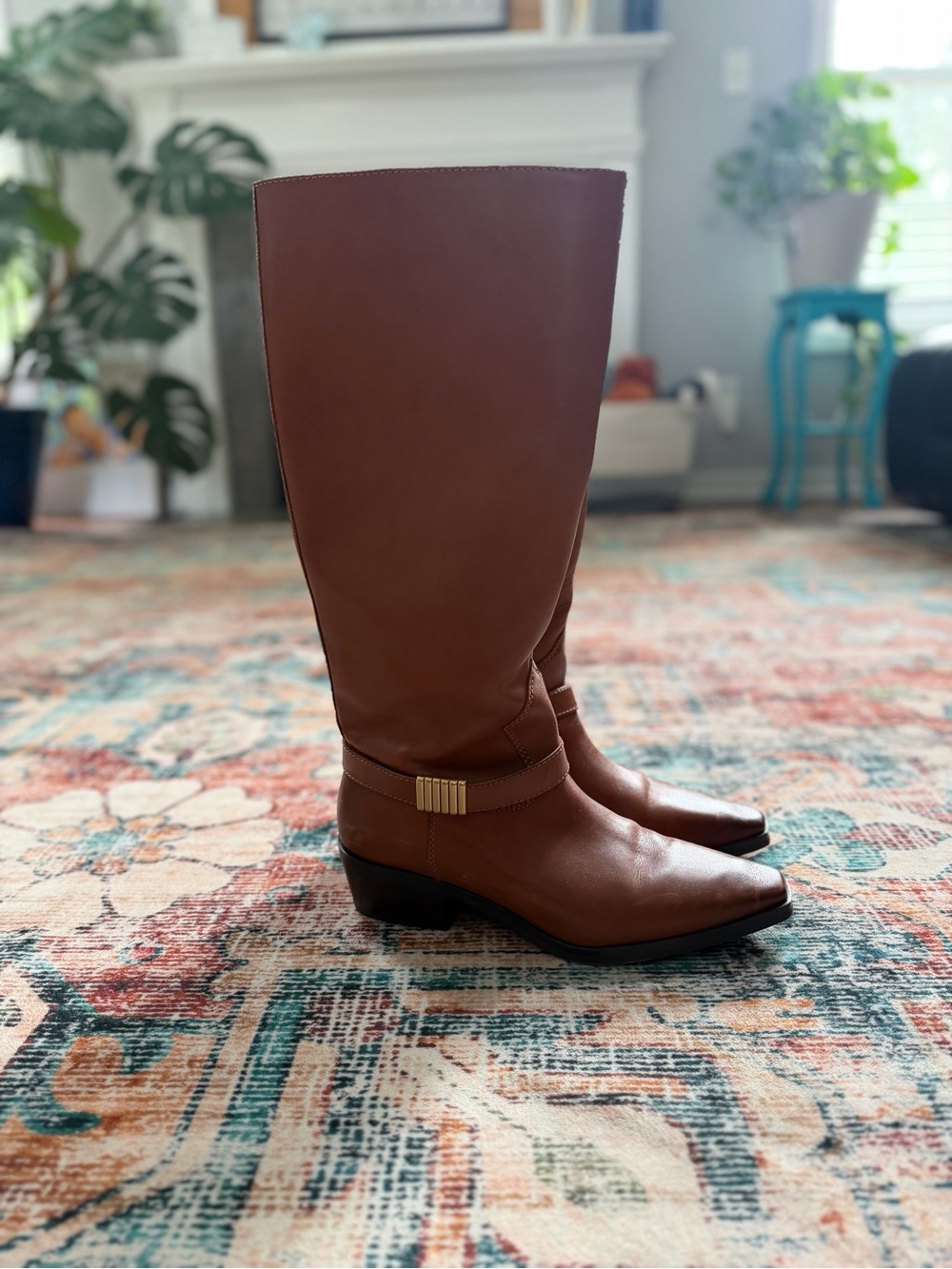 Vince Camuto Classic Cognac Leather Knee-High Boots